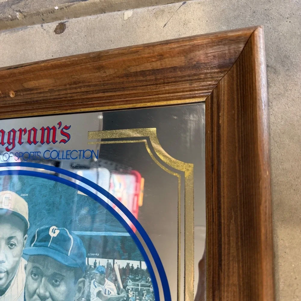 Vintage Seagrams Seven Crowns Sports Paige Gibson Leonard Baseball Mirror Sign